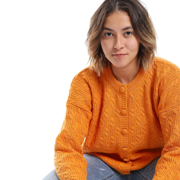 Tangarine Cable Knit Buttoned Cardigan