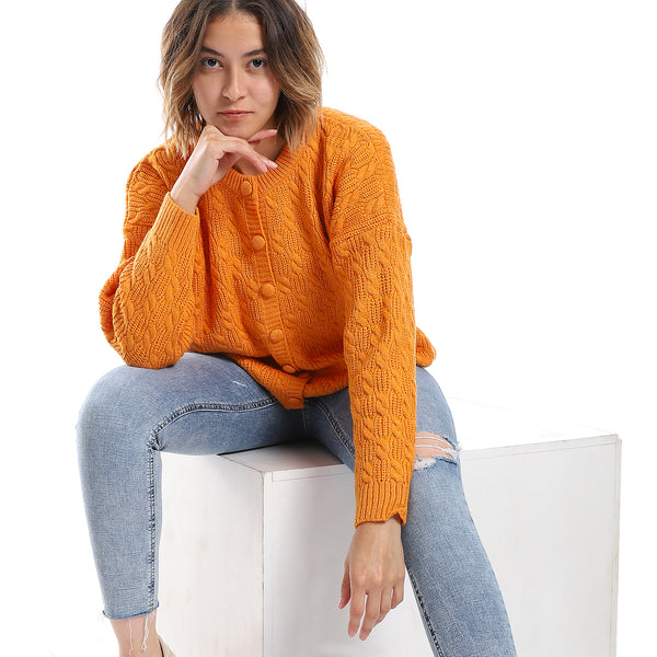 Tangarine Cable Knit Buttoned Cardigan