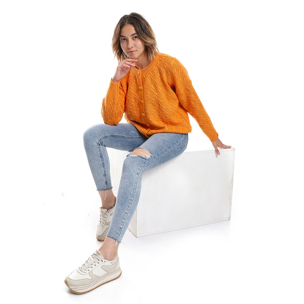 Tangarine Cable Knit Buttoned Cardigan