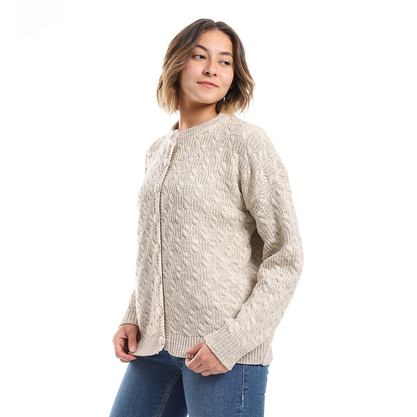Ivory Cable Knit Buttoned Cardigan