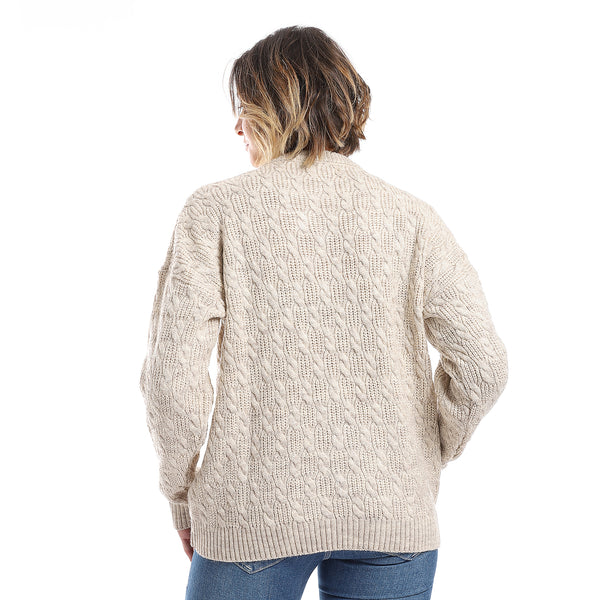 Ivory Cable Knit Buttoned Cardigan