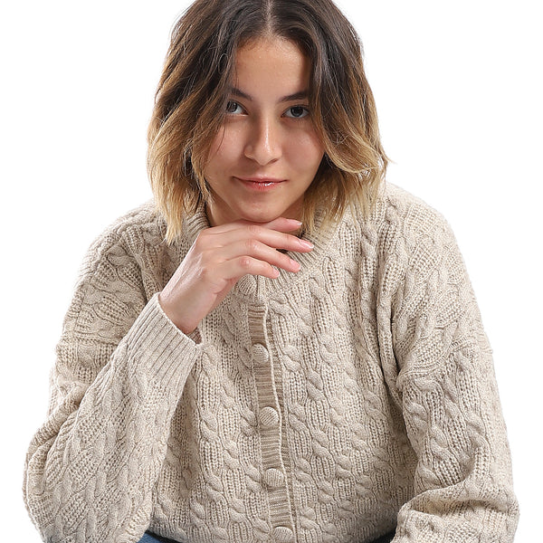 Ivory Cable Knit Buttoned Cardigan