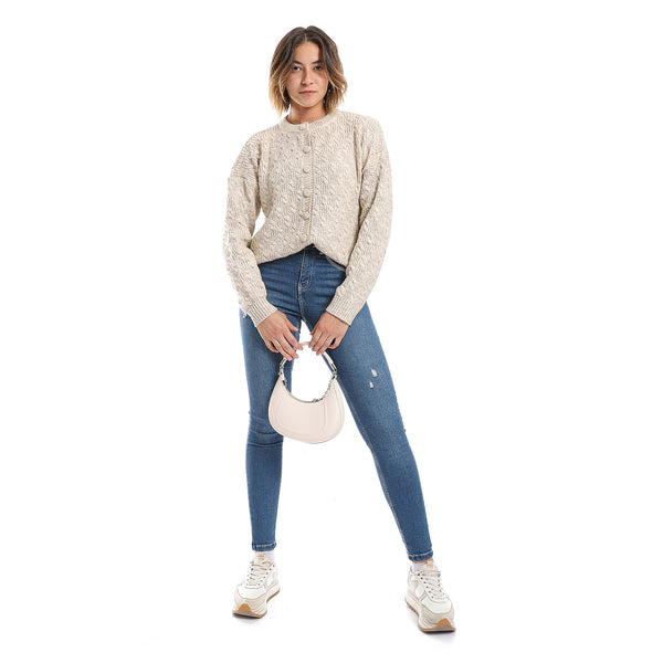 Ivory Cable Knit Buttoned Cardigan
