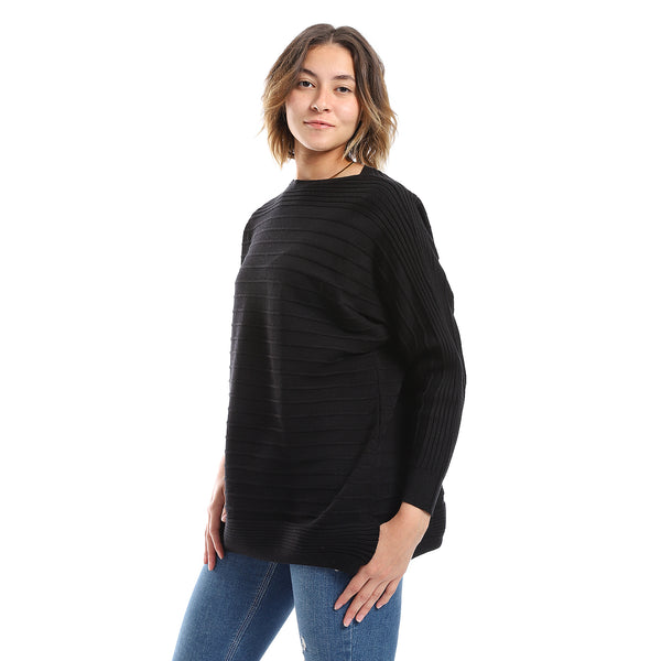 Black Ribbed Boat Neck Pullover
