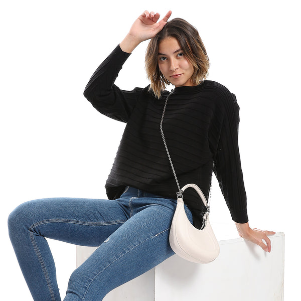 Black Ribbed Boat Neck Pullover