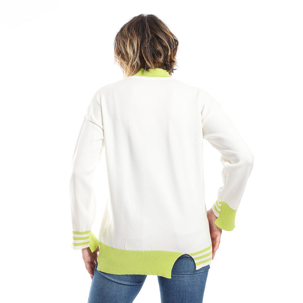 Lime Green & White Ribbed Cuff Plain Pullover