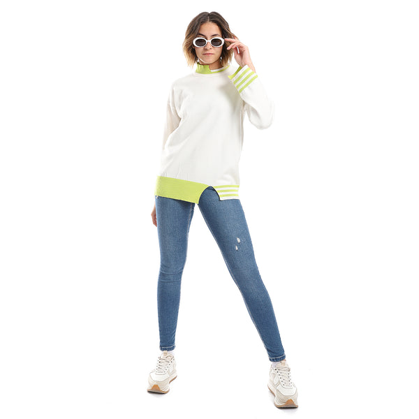 Lime Green & White Ribbed Cuff Plain Pullover