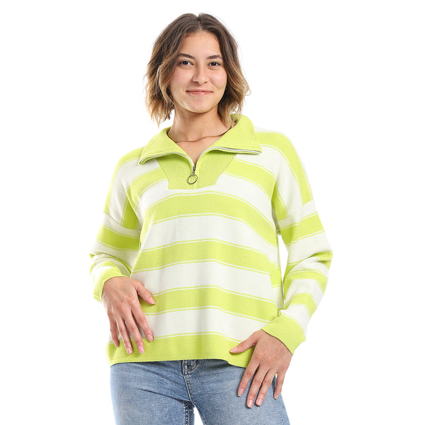 Lemon Green & White Stripped Pattern Sweater