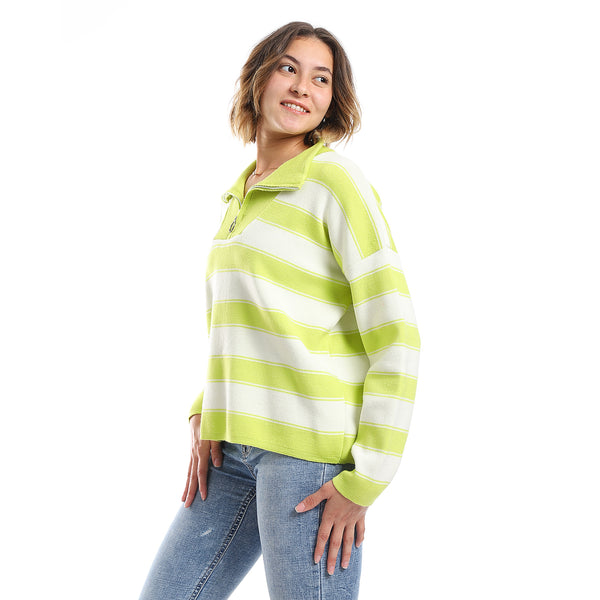 Lemon Green & White Stripped Pattern Sweater