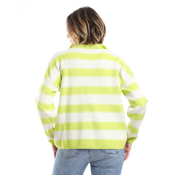 Lemon Green & White Stripped Pattern Sweater