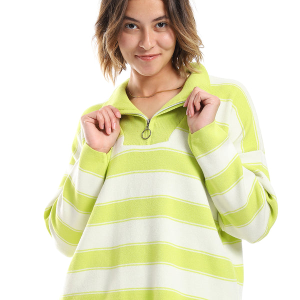 Lemon Green & White Stripped Pattern Sweater