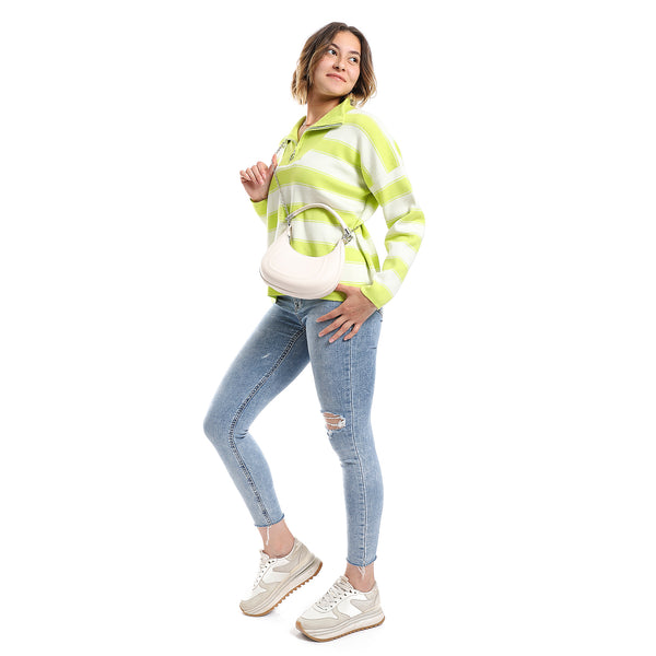 Lemon Green & White Stripped Pattern Sweater