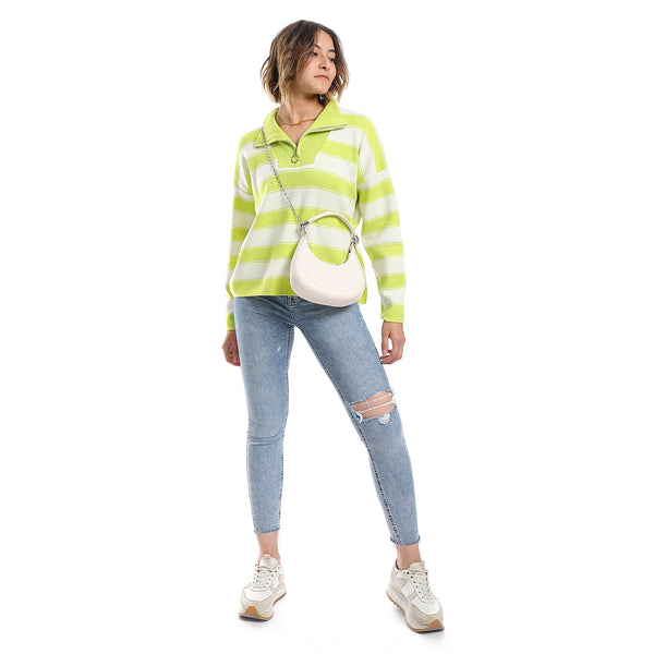 Lemon Green & White Stripped Pattern Sweater