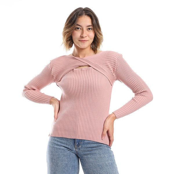 Loose Fit Ribbed Cashmere Cutout Pullover