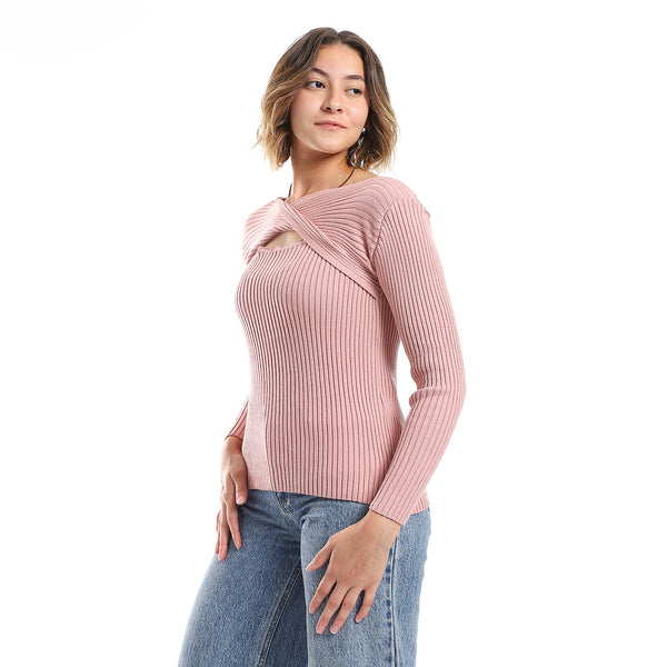 Loose Fit Ribbed Cashmere Cutout Pullover