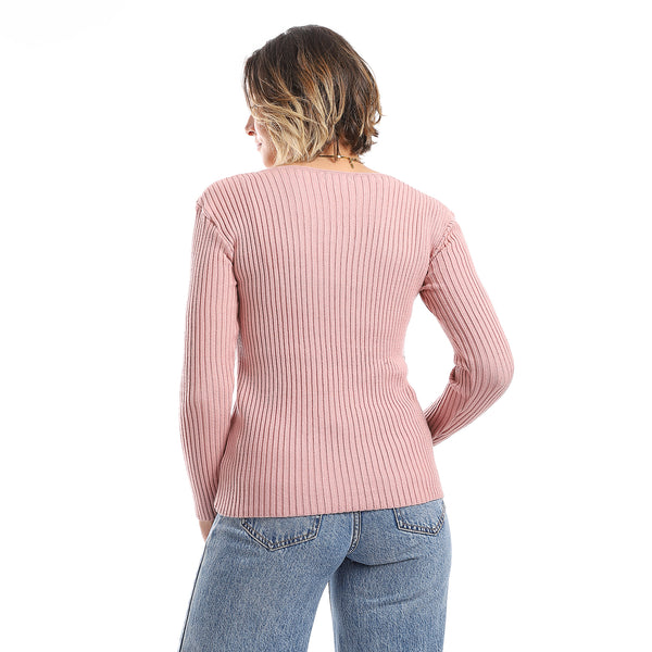 Loose Fit Ribbed Cashmere Cutout Pullover