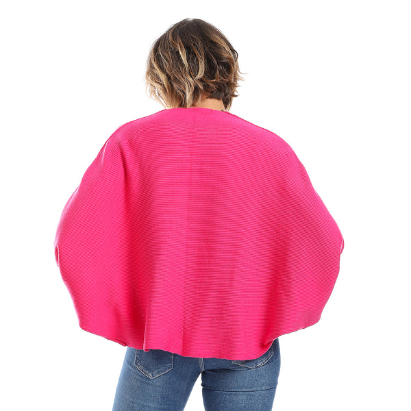 Batwing Long Sleeves Ribbed Hot Pink Cardigan