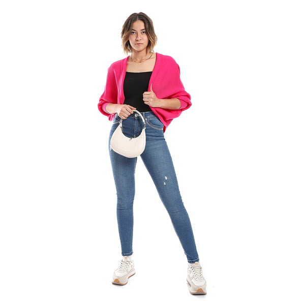 Batwing Long Sleeves Ribbed Hot Pink Cardigan