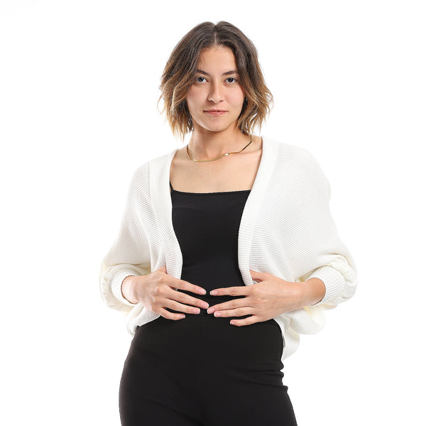 Batwing Long Sleeves Ribbed White Cardigan