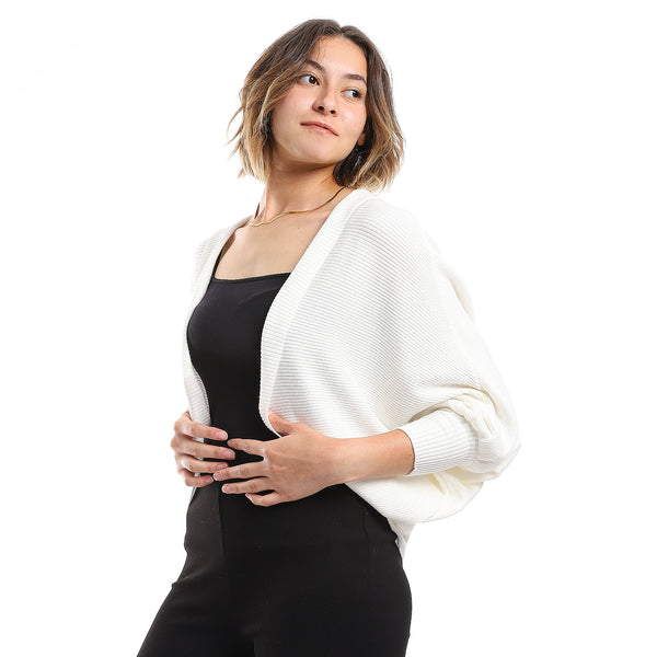 Batwing Long Sleeves Ribbed White Cardigan