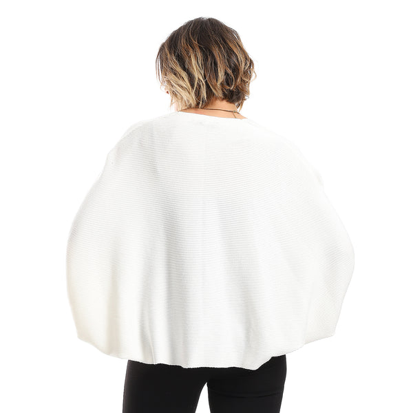 Batwing Long Sleeves Ribbed White Cardigan