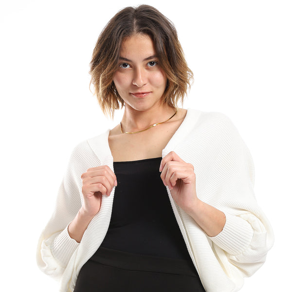 Batwing Long Sleeves Ribbed White Cardigan