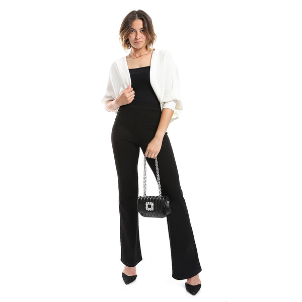 Batwing Long Sleeves Ribbed White Cardigan