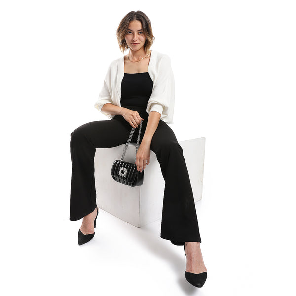 Batwing Long Sleeves Ribbed White Cardigan