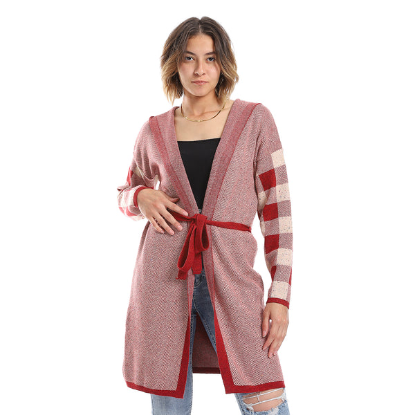 Red & Ivory Multi-Self Pattern Cardigan