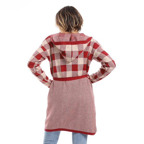 Red & Ivory Multi-Self Pattern Cardigan