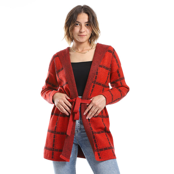 Plaids Candy Red Slip On Cardigan