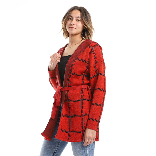 Plaids Candy Red Slip On Cardigan