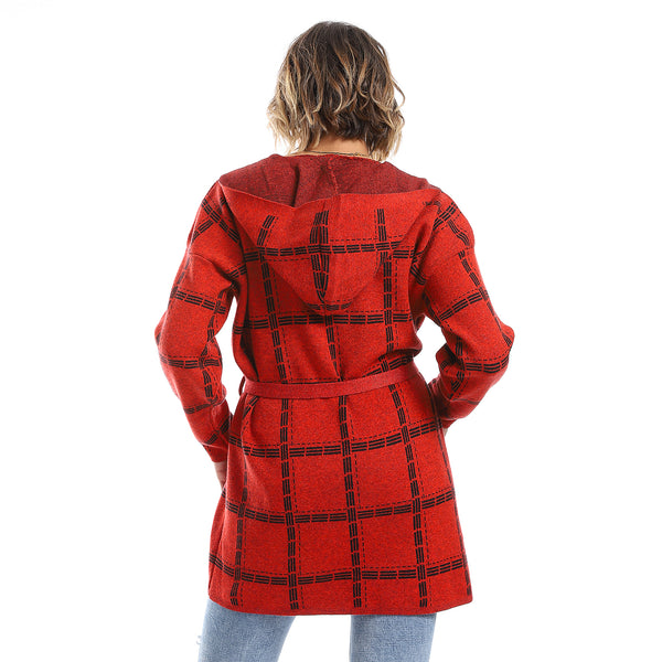 Plaids Candy Red Slip On Cardigan