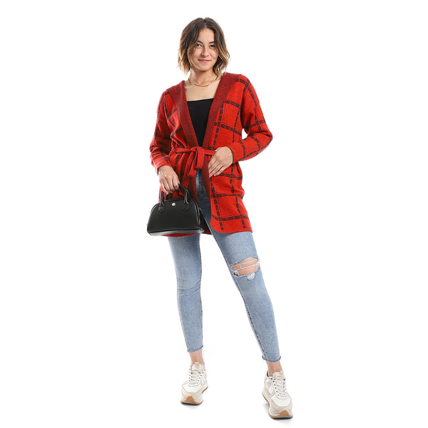 Plaids Candy Red Slip On Cardigan