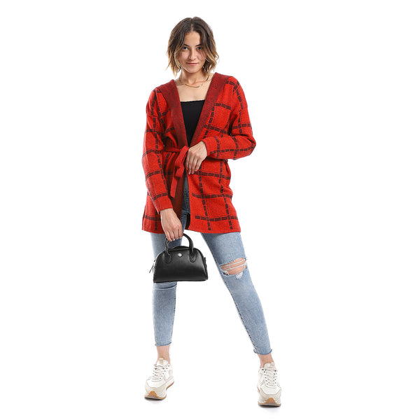 Plaids Candy Red Slip On Cardigan
