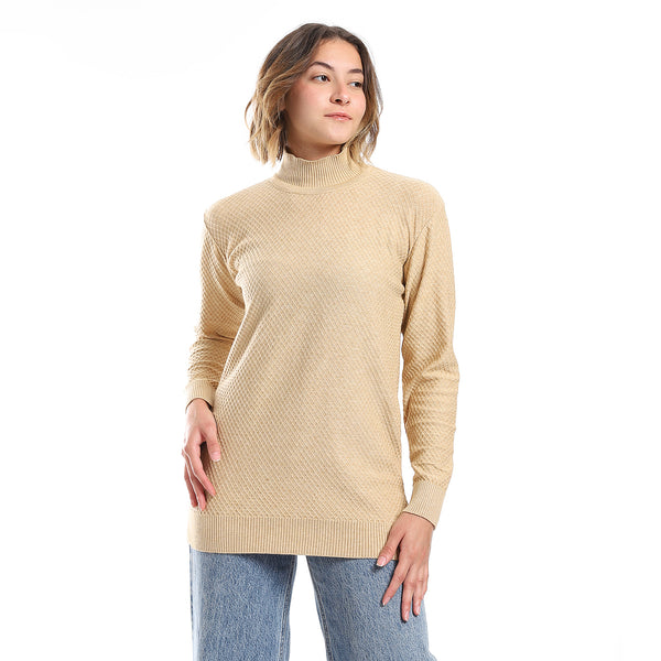 French Beige Mock Turtle Neck Self Pullover