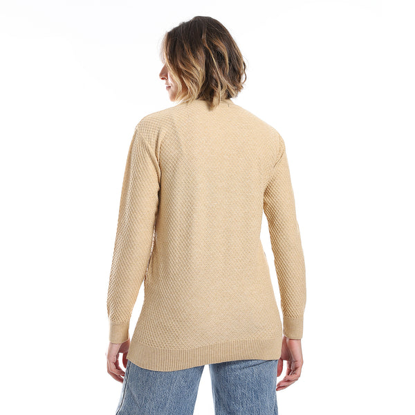 French Beige Mock Turtle Neck Self Pullover