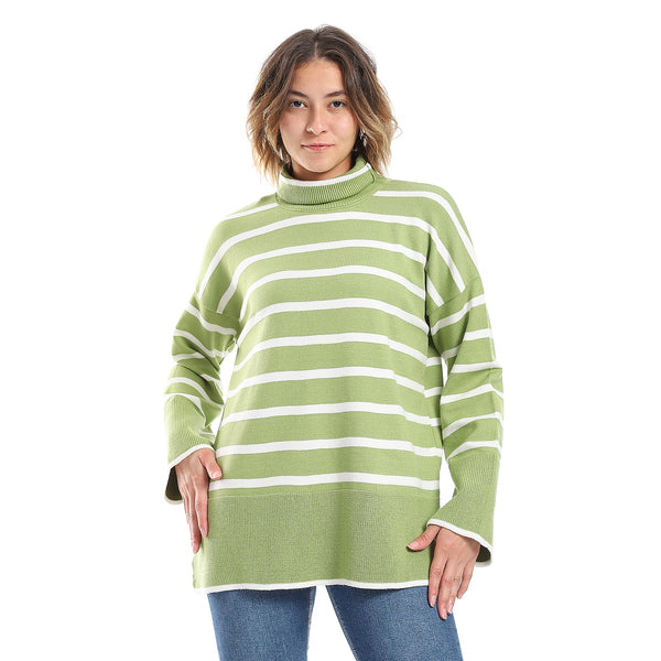 Seafoam Green & White Bell Long Sleeves Stripped Pullover
