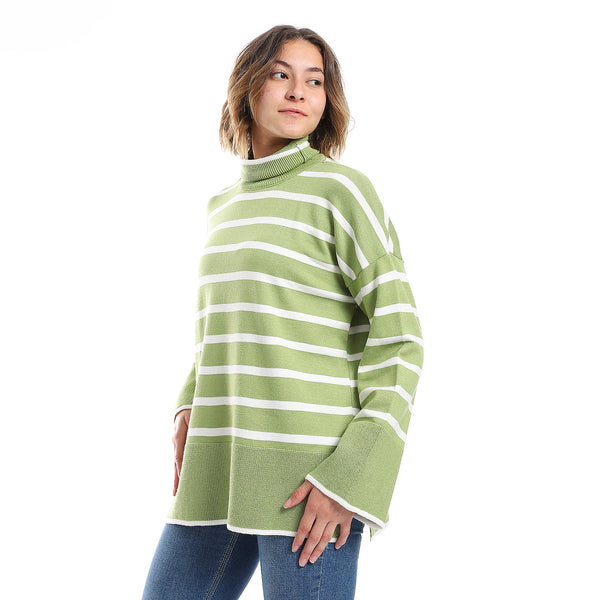 Seafoam Green & White Bell Long Sleeves Stripped Pullover