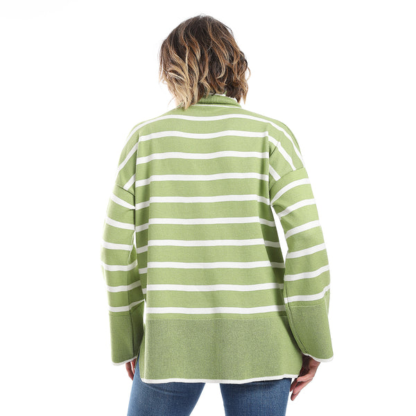 Seafoam Green & White Bell Long Sleeves Stripped Pullover