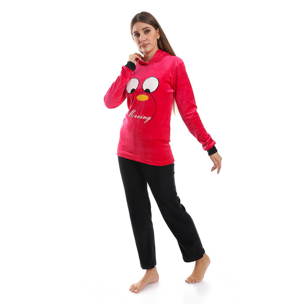hot_pink_-_black_stitched_hooded_pajama_set