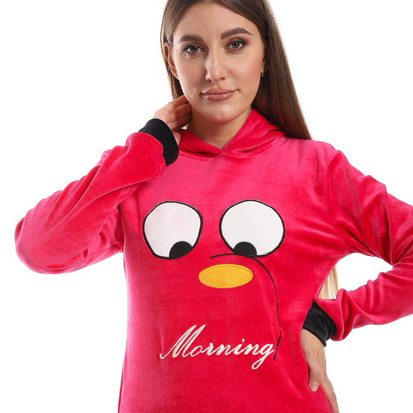 hot_pink_-_black_stitched_hooded_pajama_set