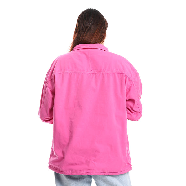 Buttons Down Closure Long Sleeves Jacket - Fuchsia