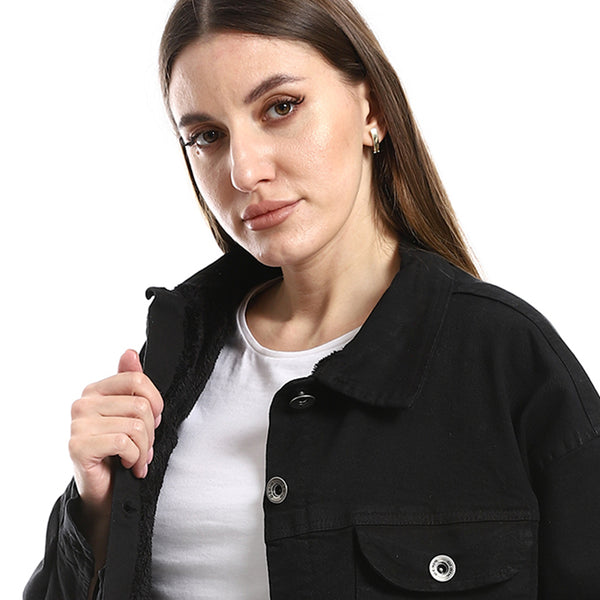 Winter Essential Fur Lined Plain Casual Jacket - Black
