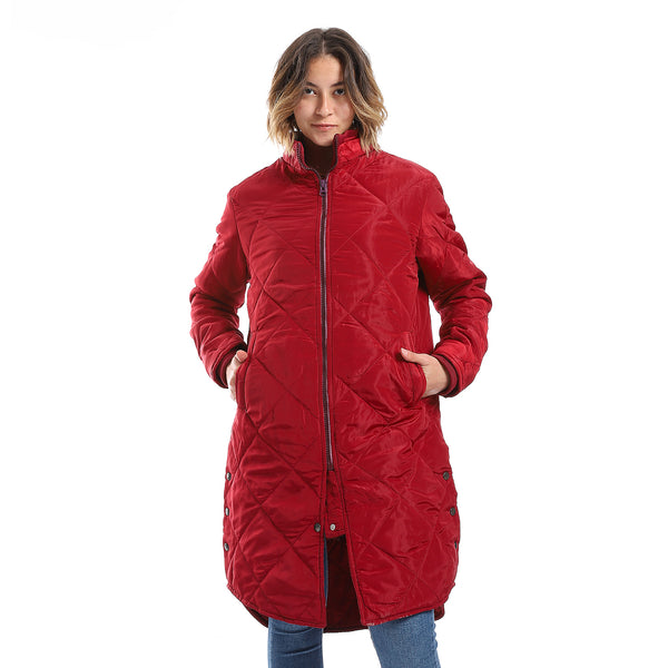 cherry_red_plain_zipper_waterproof_puffer_jacket