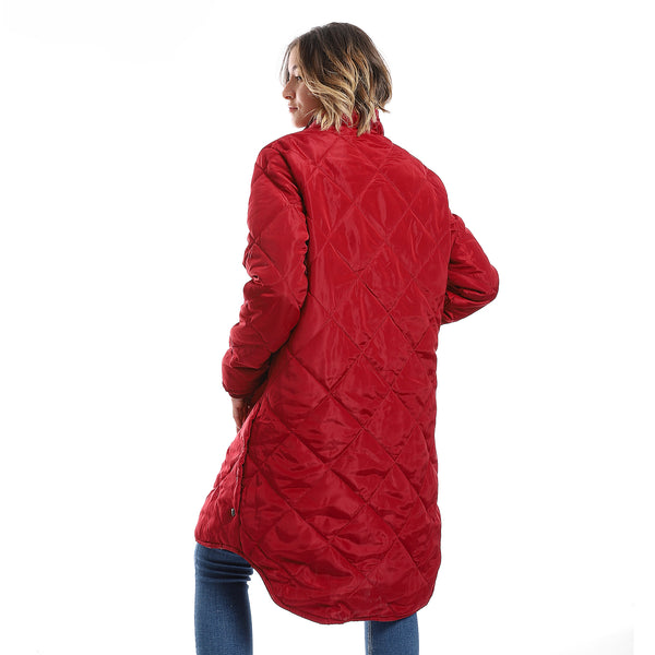 cherry_red_plain_zipper_waterproof_puffer_jacket