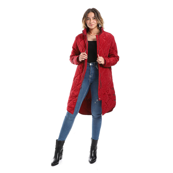 cherry_red_plain_zipper_waterproof_puffer_jacket