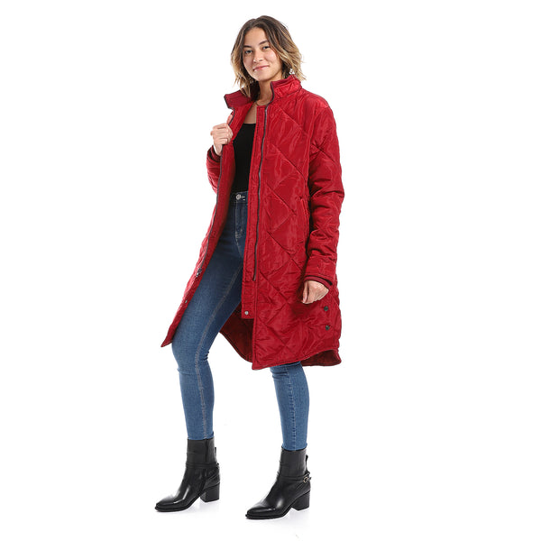 cherry_red_plain_zipper_waterproof_puffer_jacket