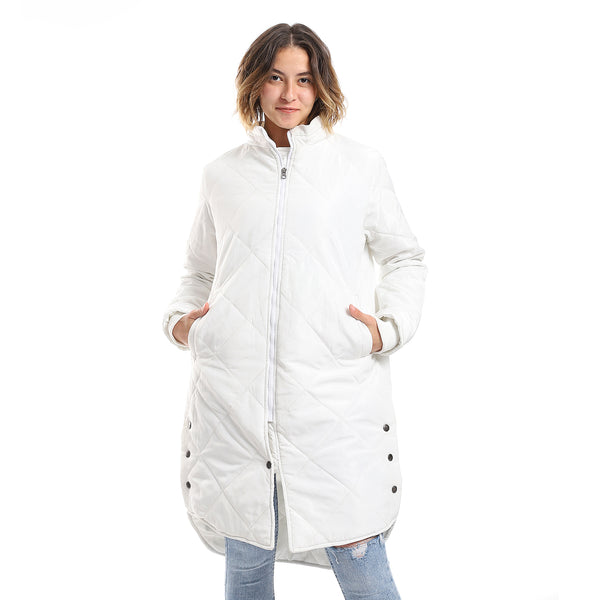 White Plain Zipper Waterproof Puffer Jacket