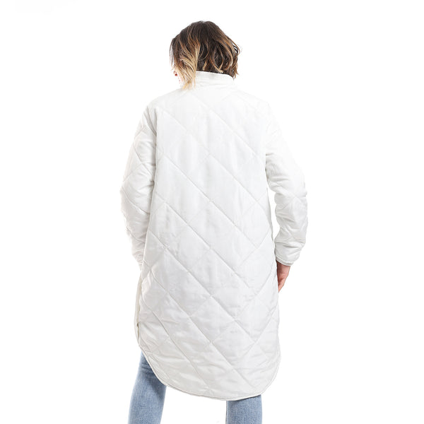 White Plain Zipper Waterproof Puffer Jacket